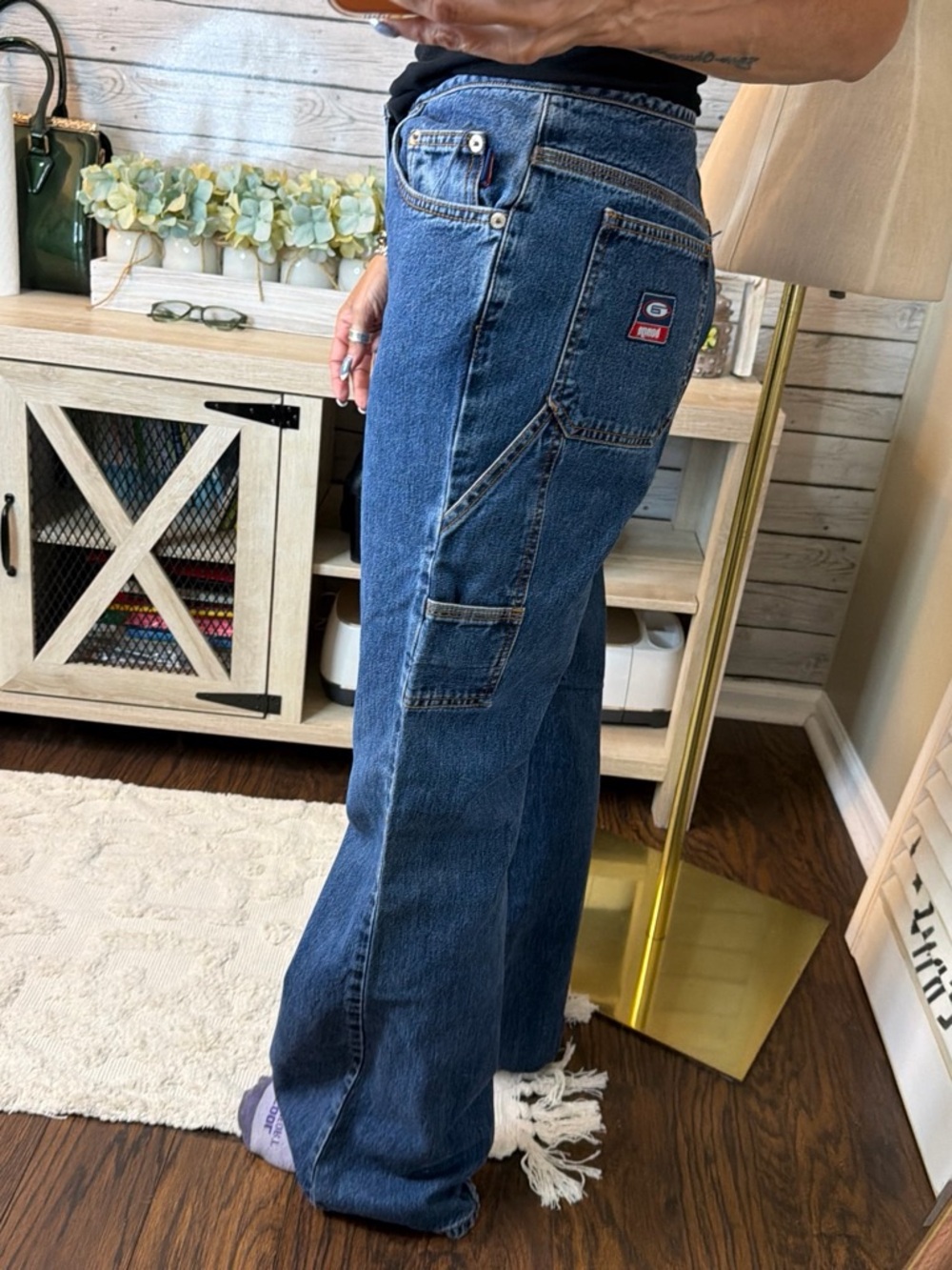 BONGO Dark Blue Wide Leg Denim Jeans with Patch Pockets